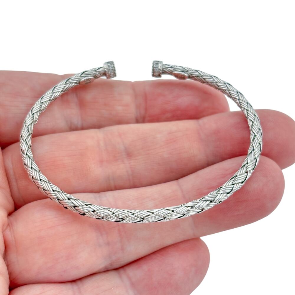 Vintage Sterling Silver 925 Flexible Braided Cuff Bracelet 6.75"